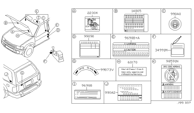 1999 Infiniti QX4 Caution Plate & Label Diagram 2