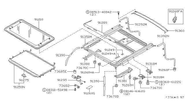 1997 Infiniti QX4 Knob-Finisher,Sunroof Diagram for 91275-65F10