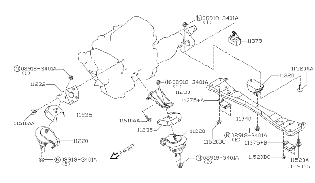 2000 Infiniti QX4 Engine & Transmission     Mounting Diagram 4