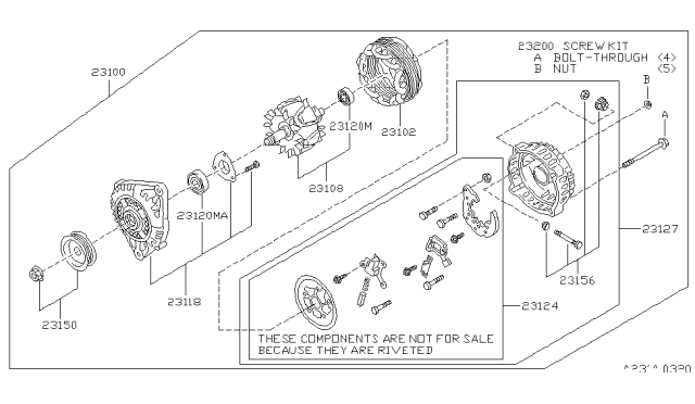 2001 Infiniti QX4 Alternator Assembly Diagram for 23100-0W404
