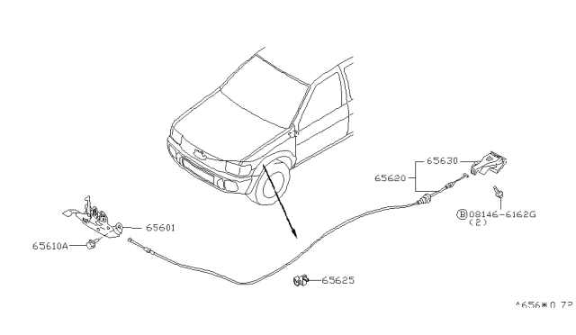 1997 Infiniti QX4 Hood Lock Male Assembly Diagram for 65601-1W300