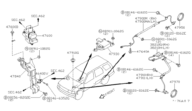 2000 Infiniti QX4 Sensor Assembly-Anti SKID,Front RH Diagram for 47910-0W060