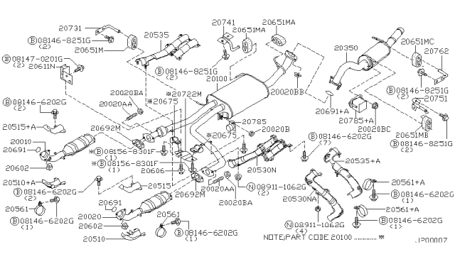 2000 Infiniti QX4 Exhaust Tube & Muffler Diagram 3