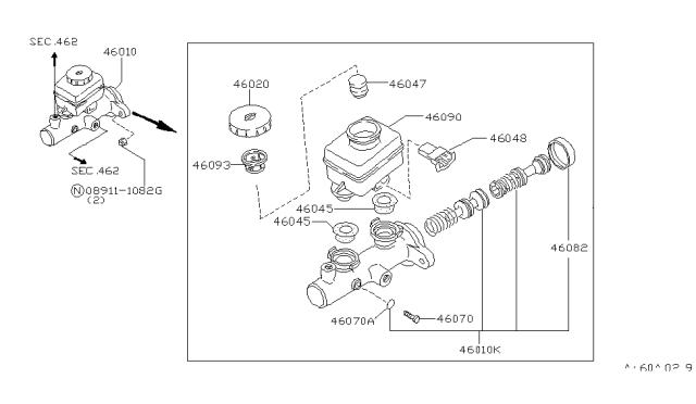 2001 Infiniti QX4 Cylinder Brake Diagram for 46010-0W022