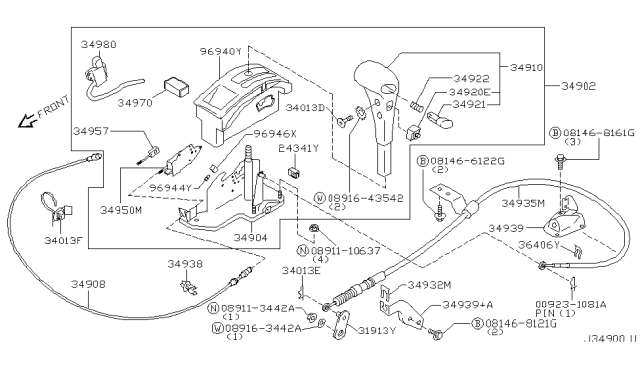 1999 Infiniti QX4 Park Position Switch Diagram for 34980-0W700