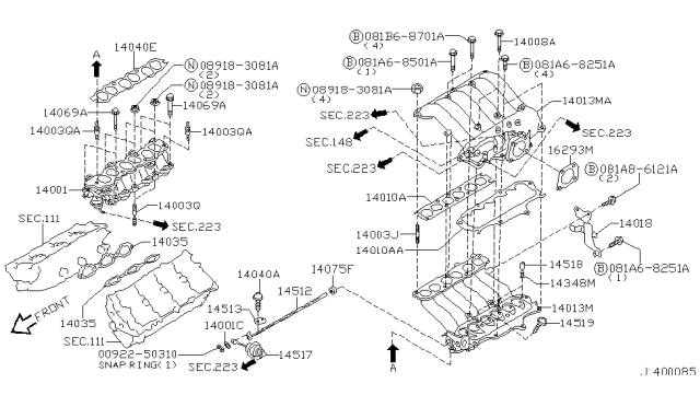 2000 Infiniti QX4 Gasket-Manifold,Upper Diagram for 14033-4W000