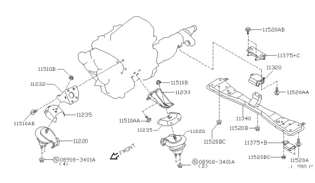 2002 Infiniti QX4 Engine & Transmission     Mounting Diagram 2