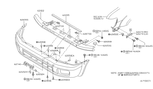 2000 Infiniti QX4 Front Bumper Diagram 3