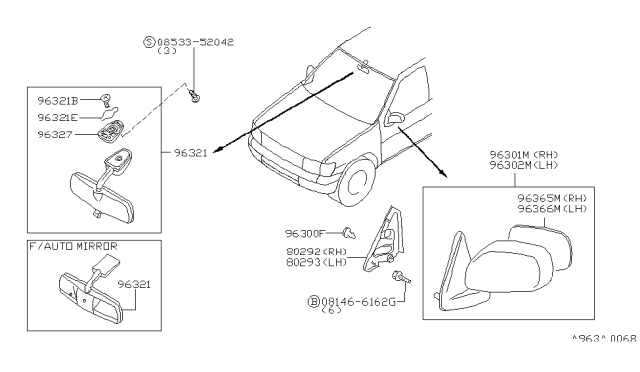 1998 Infiniti QX4 Mirror Assy-Inside Diagram for 96321-0W000