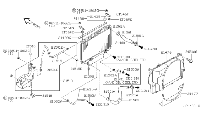 2001 Infiniti QX4 Radiator,Shroud & Inverter Cooling Diagram 2