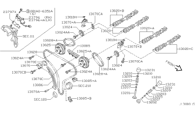 2003 Infiniti QX4 Gasket-TENSIONER, Timing Diagram for 13079-31U00