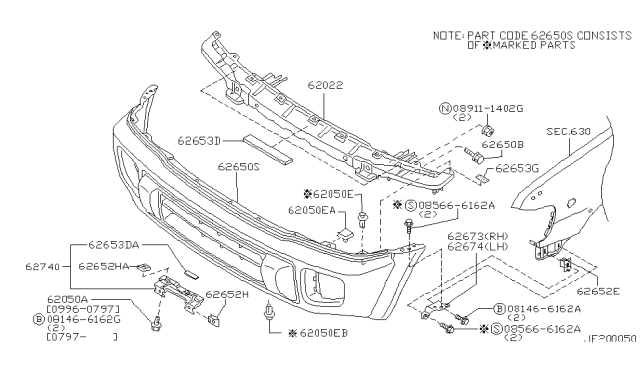 1998 Infiniti QX4 Spacer-Front Bumper Side Diagram for 62094-1W300