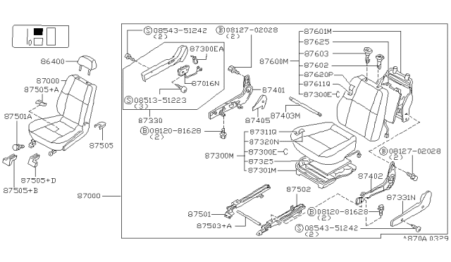 1999 Infiniti QX4 Front Seat Diagram 3