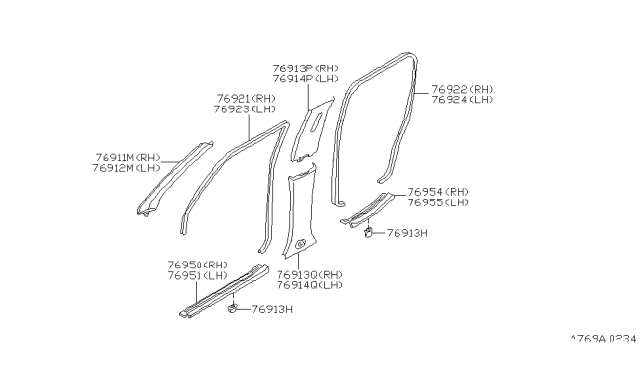 2001 Infiniti QX4 Garnish Assy-Front Pillar,LH Diagram for 76912-1W310