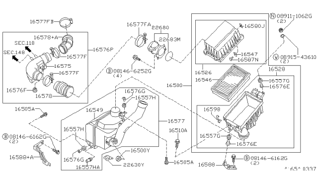 1998 Infiniti QX4 Bracket-Resonator Diagram for 16588-0W020