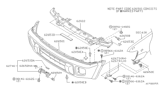 2000 Infiniti QX4 Front Bumper Diagram 1