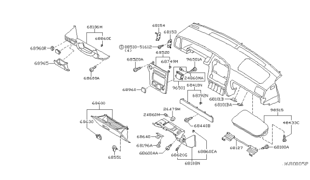 2001 Infiniti QX4 Instrument Panel,Pad & Cluster Lid Diagram 1