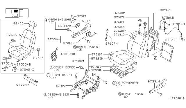 2003 Infiniti QX4 Cushion Assy-Front Seat Diagram for 87300-6W344