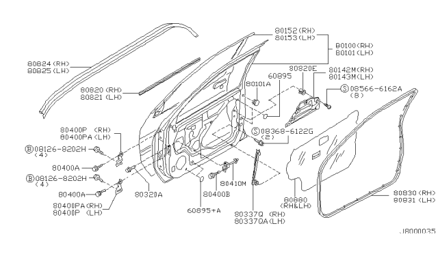 2000 Infiniti QX4 Front Door Panel & Fitting Diagram 1