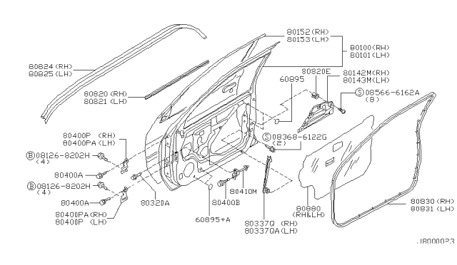 2000 Infiniti QX4 Front Door Panel & Fitting Diagram 2