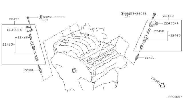 2001 Infiniti QX4 Ignition Coil Assembly Diagram for 22448-4W000