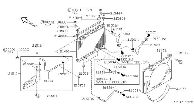 1999 Infiniti QX4 Bracket-Radiator Mounting,Upper Diagram for 21543-2W100
