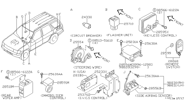 1998 Infiniti QX4 Amplifier Assy-Rear Wiper Diagram for 28510-0W100