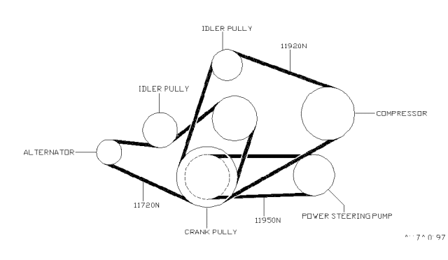 1998 Infiniti QX4 Fan & Alternator Belt Diagram for 11720-0W000