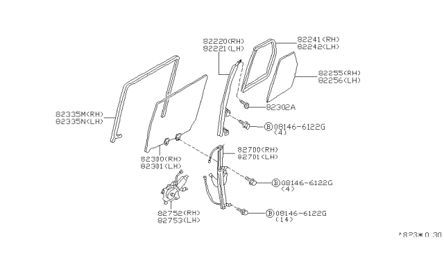 2003 Infiniti QX4 Sash Assy-Rear Door,Center RH Diagram for 82222-0W000