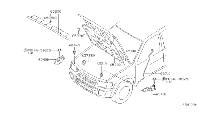 2002 Infiniti QX4 Hood Panel,Hinge & Fitting Diagram 2