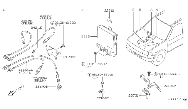 1997 Infiniti QX4 Engine Control Module Diagram for 23710-1W610