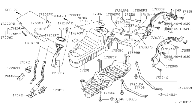 2002 Infiniti QX4 Band Assy-Fuel Tank Mounting Diagram for 17406-0W010