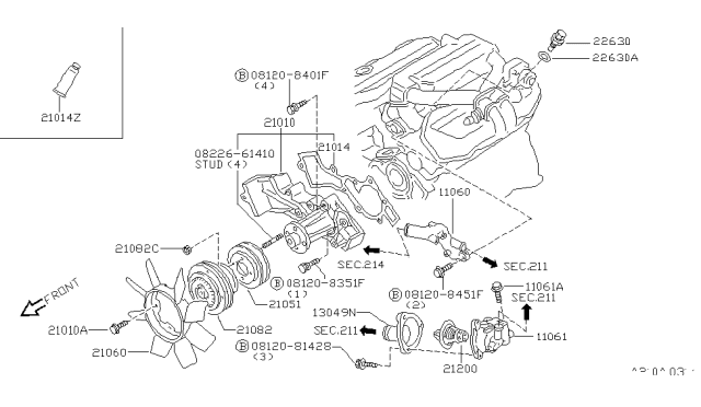 1999 Infiniti QX4 Water Pump, Cooling Fan & Thermostat Diagram