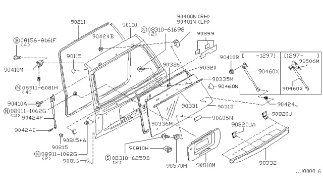 1997 Infiniti QX4 Hinge-Glass Hatch,LH Diagram for 90321-0W000