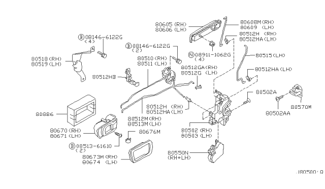 2002 Infiniti QX4 Front Door Lock & Handle Diagram 2