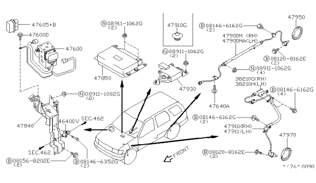 1999 Infiniti QX4 Relay Assy-Actuator Diagram for 47605-C9900