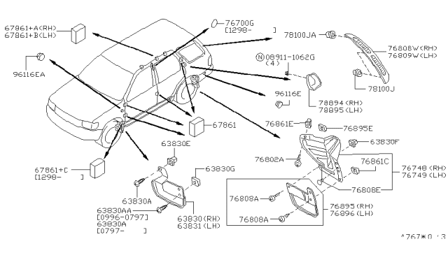 1998 Infiniti QX4 Escutcheon-Outside Handle,RH Diagram for 78180-1W305