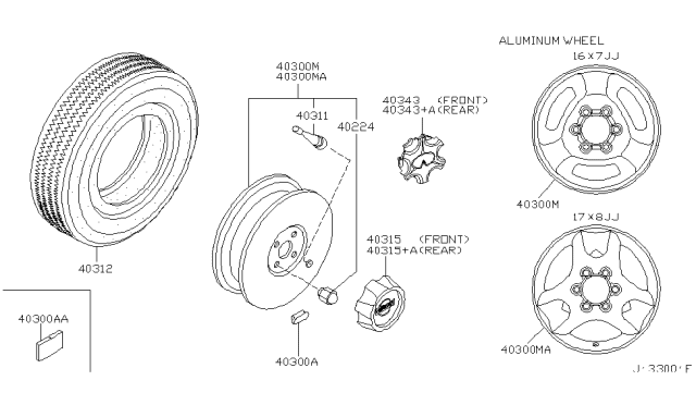 2000 Infiniti QX4 Aluminum Wheel Diagram for 40300-3W725