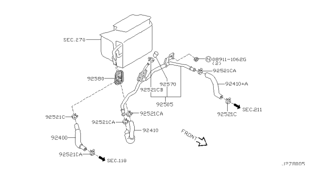 2002 Infiniti QX4 Pipe-Connector,Heater Diagram for 92505-4W000