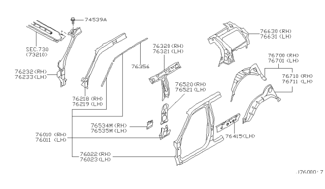 2003 Infiniti QX4 Pillar-Center,Inner LH Diagram for 76531-1W630