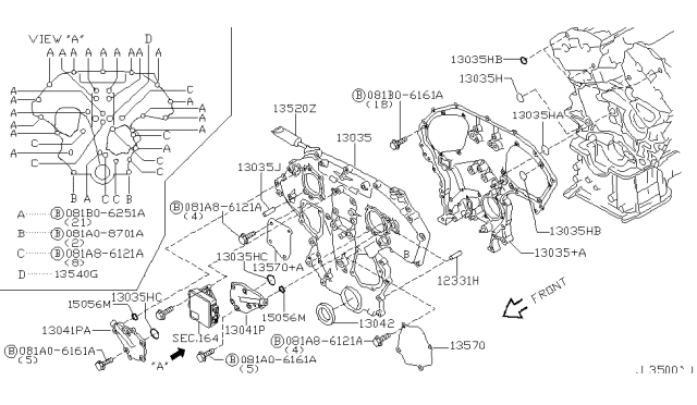 2003 Infiniti QX4 Cover Assy-Front Diagram for 13501-AG201