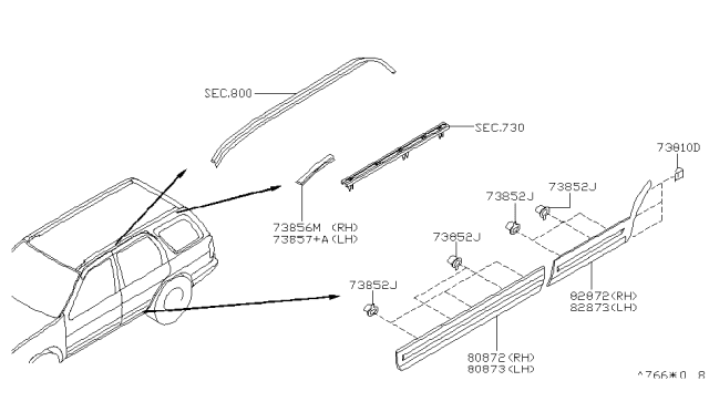 1998 Infiniti QX4 Body Side Moulding Diagram