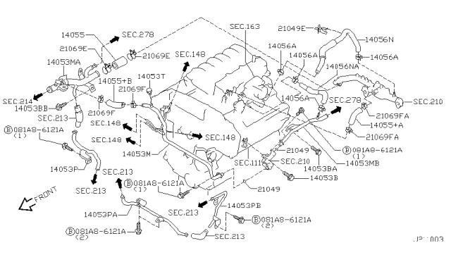 2001 Infiniti QX4 Hose-Water Diagram for 14056-4W000