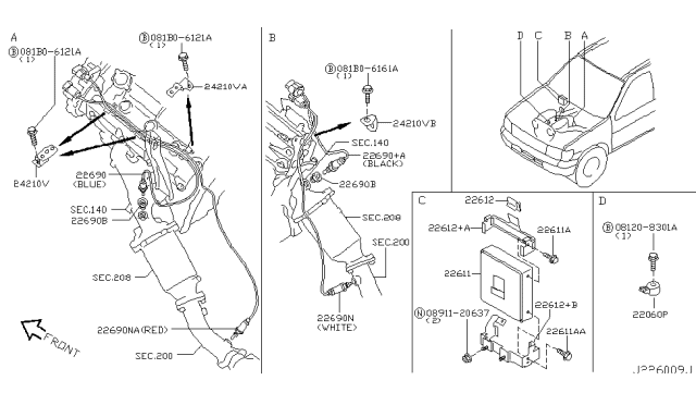 2003 Infiniti QX4 Rear Heated Oxygen Sensor Diagram for 226A1-4W011