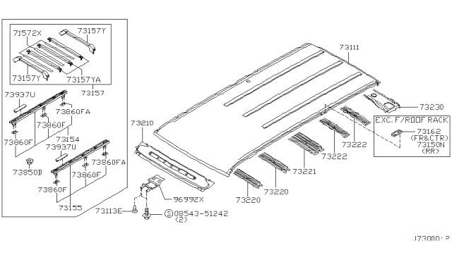 2000 Infiniti QX4 Reinforce Assembly-SUNROOF,Center No 1 Diagram for 73256-78N00