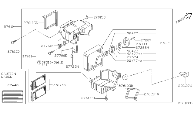 2000 Infiniti QX4 Evaporator Assy-Cooler Diagram for 27280-0W012