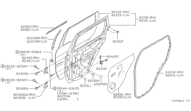 2000 Infiniti QX4 Rear Door Panel & Fitting Diagram 1