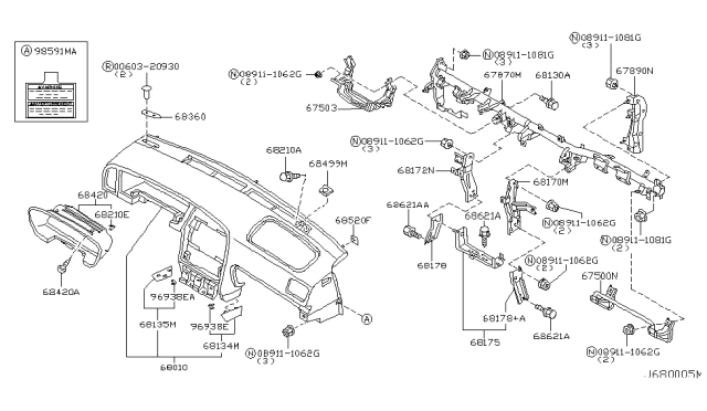 2003 Infiniti QX4 Instrument Panel,Pad & Cluster Lid Diagram 3