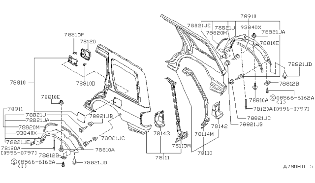 1998 Infiniti QX4 Rear Fender & Fitting Diagram