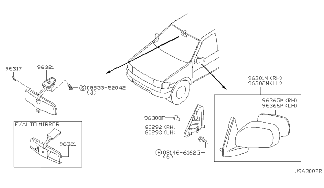 2002 Infiniti QX4 Mirror Assembly-Door,LH Diagram for 96302-5W600